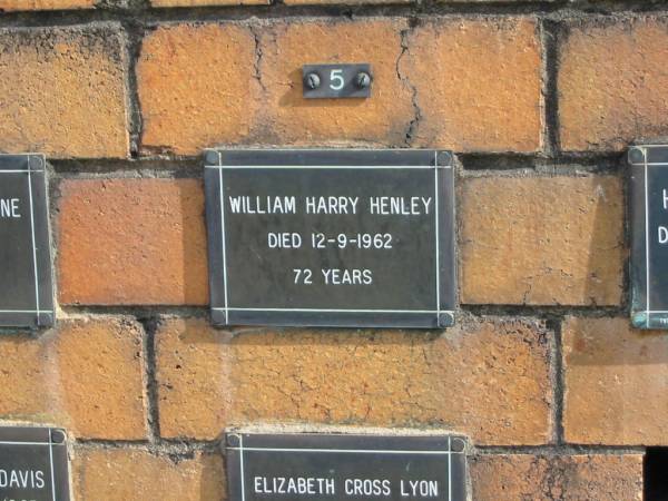 William Harry HENLEY  | 12-9-1962  | aged 72  |   | Sherwood (Anglican) Cemetery, Brisbane  | 