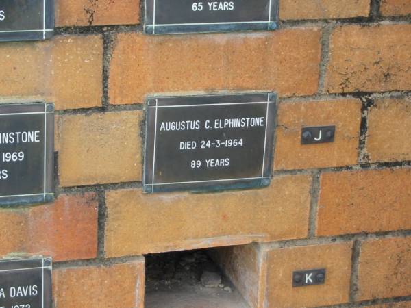 Augustus C ELPHINSTONE  | 24-3-1964  | age 89 yrs  |   | Sherwood (Anglican) Cemetery, Brisbane  | 