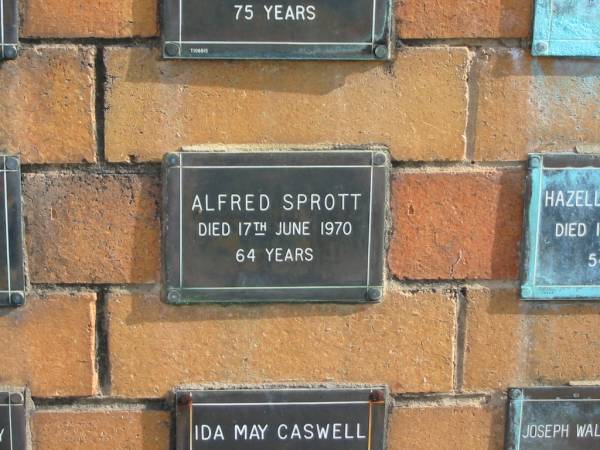 Alfred SPROTT  | 17 Jun 1970  | 64 yrs  |   | Sherwood (Anglican) Cemetery, Brisbane  | 