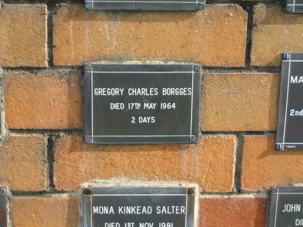Gregory Charles BORGGES  | 17 May 1964  | 2 days  |   | Sherwood (Anglican) Cemetery, Brisbane  | 