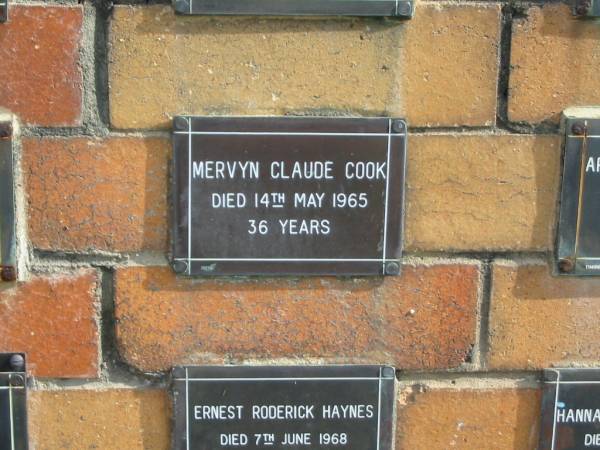 Mervyn Claude COOK  | died 14th May 1965  | aged 36 years  |   | Sherwood (Anglican) Cemetery, Brisbane  | 