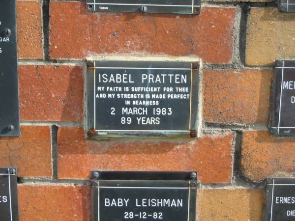 Isabel PRATTEN  | 2 Mar 1983  | 89 yrs  |   | Sherwood (Anglican) Cemetery, Brisbane  | 