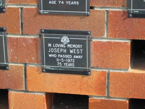 Joseph WEST  | 11-5-1972  | 75 yrs  |   | Sherwood (Anglican) Cemetery, Brisbane  | 