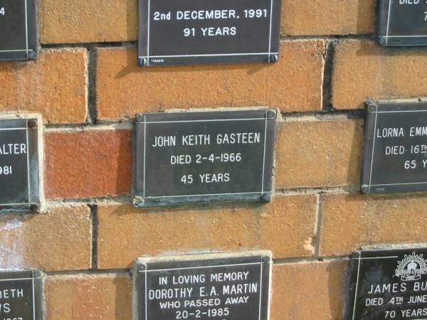 John Keith GASTEEN  | 2-4-1966  | 45 yrs  |   | Sherwood (Anglican) Cemetery, Brisbane  | 