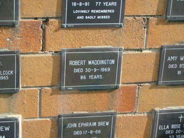 Robert WADDINGTON  | 30-9-1969  | 86 yrs  |   | Sherwood (Anglican) Cemetery, Brisbane  | 