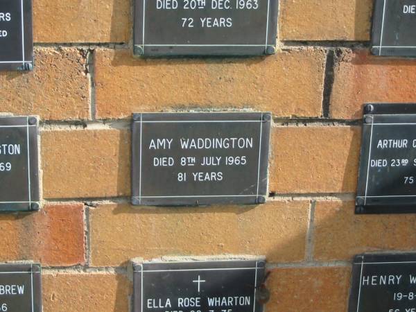 Amy WADDINGTON  | 8 Jul 1965  | 81 yrs  |   | Sherwood (Anglican) Cemetery, Brisbane  | 