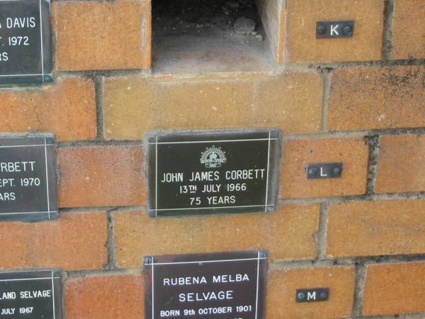 John James CORBETT  | 13 Jul 1966  | 75 yrs  |   | Sherwood (Anglican) Cemetery, Brisbane  | 