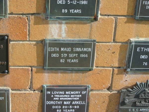 Edith Maud SINNAMON  | 5 Sep 1966  | 82 yrs  |   | Sherwood (Anglican) Cemetery, Brisbane  | 
