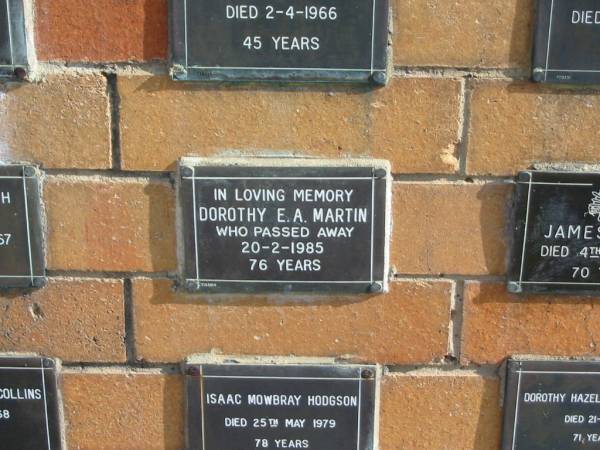 Dorothy E A MARTIN  | 20-2-1985  | 76 yrs  |   | Sherwood (Anglican) Cemetery, Brisbane  | 