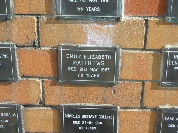 Emily Elizabeth MATTHEWS  | 21 May 1967  | 78 yrs  |   | Sherwood (Anglican) Cemetery, Brisbane  | 