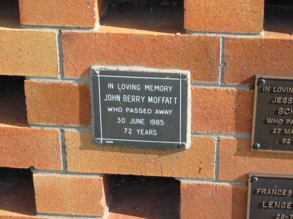 John Berry MOFFATT  | 30 Jun 1985  | 72 yrs  |   | Sherwood (Anglican) Cemetery, Brisbane  | 