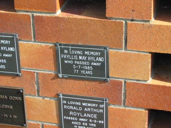 Phyllis May HYLAND  | 5-7-1985  | 77 yrs  |   | Sherwood (Anglican) Cemetery, Brisbane  | 