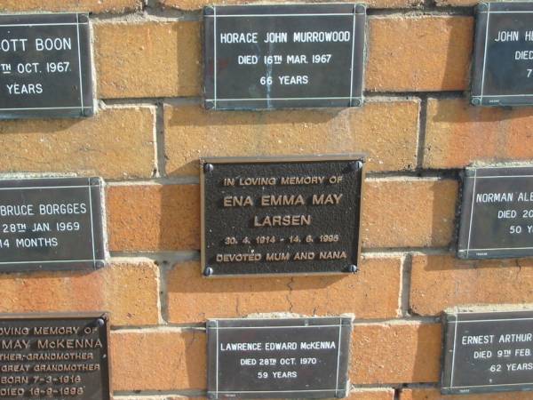 Ena Emma May LARSEN  | 30-4-1914 to 14-6-1995  |   | Sherwood (Anglican) Cemetery, Brisbane  | 