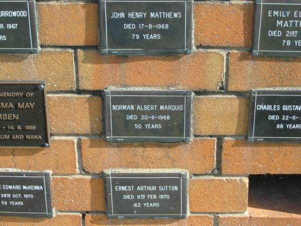Norman Albert MARQUIS  | 20-11-1968  | 50 yrs  |   | Sherwood (Anglican) Cemetery, Brisbane  | 