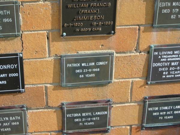 Patrick William CONROY  | 23 Nov 1968  | 66 yrs  |   | Sherwood (Anglican) Cemetery, Brisbane  | 