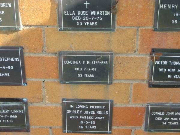 Dorothea F M STEPHENS  | 7-3-68  | 53 yrs  |   | Sherwood (Anglican) Cemetery, Brisbane  | 