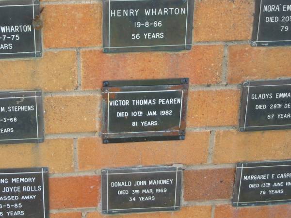 Victor Thomas PEAREN  | 10 Jan 1982  | 81 yrs  |   | Sherwood (Anglican) Cemetery, Brisbane  | 
