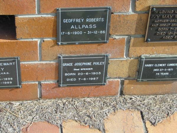 Grace Josephine PIXLEY  | Born 20-6-1903  | Died 7-6-1987  |   | Sherwood (Anglican) Cemetery, Brisbane  | 