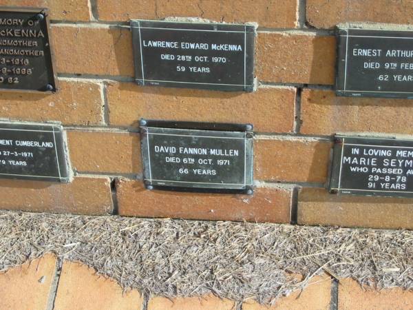 David Fannon MULLEN  | 6 Oct 1971  | 66 yrs  |   | Sherwood (Anglican) Cemetery, Brisbane  | 