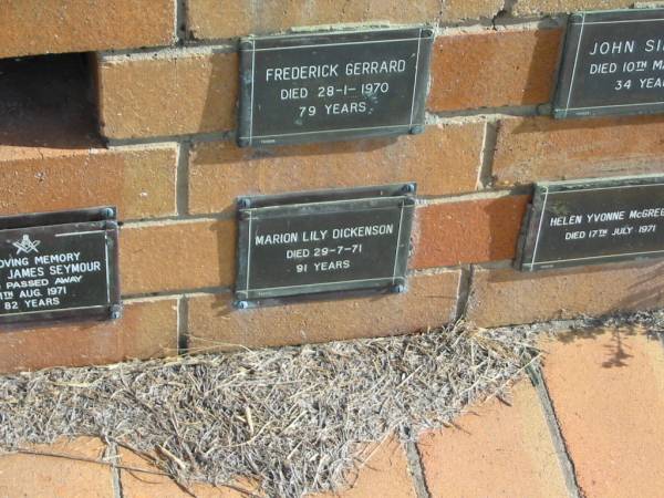 Marion Lily DICKENSON  | 29-7-71  | 91 yrs  |   | Sherwood (Anglican) Cemetery, Brisbane  | 