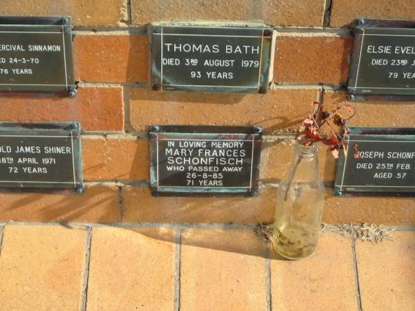 Mary Frances SCHONFISCH  | 26-8-85  | 71 yrs  |   | Sherwood (Anglican) Cemetery, Brisbane  | 