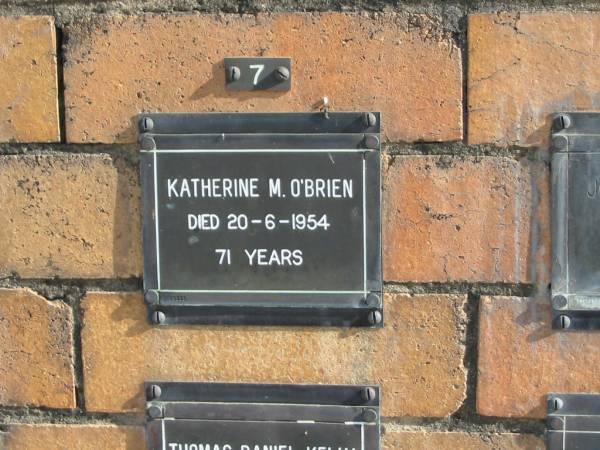 Katherine M O'BRIEN  | 20-6-1954  | 71 yrs  | Sherwood (Anglican) Cemetery, Brisbane  | 