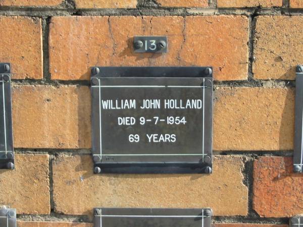 William John HOLLAND  | 9-7-1954  | 69 yrs  | Sherwood (Anglican) Cemetery, Brisbane  | 