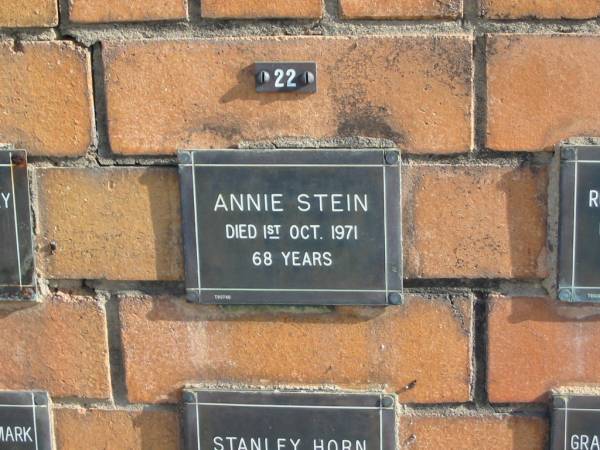 Annie STEIN  | 1-Oct-1971  | 68 yrs  | Sherwood (Anglican) Cemetery, Brisbane  | 