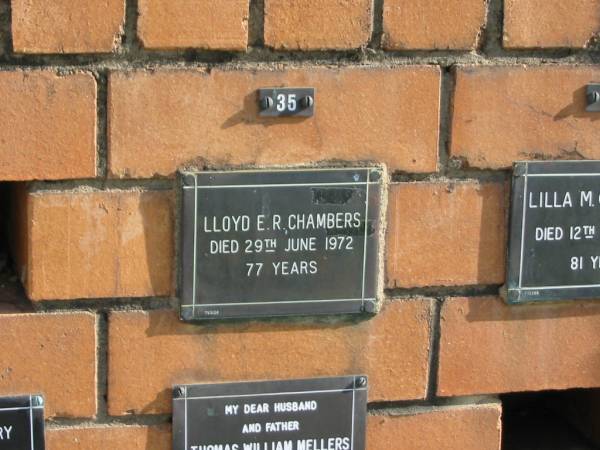 Lloyd E R CHAMBERS  | 29 Jun 1972  | 77 yrs  | Sherwood (Anglican) Cemetery, Brisbane  | 