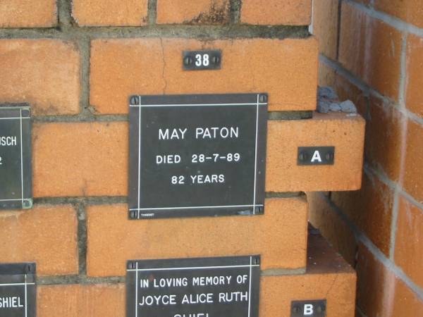 May PATON  | 28-7-89  | 82 yrs  | Sherwood (Anglican) Cemetery, Brisbane  | 