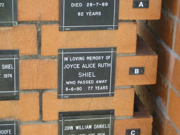 Joyce SAlice Ruth SHIEL  | 8-6-90  | 77 yrs  |   | Sherwood (Anglican) Cemetery, Brisbane  | 