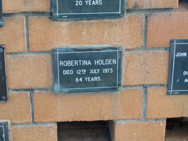 Robertina HOLDEN  | 12 Jul 1973  | 64 yrs  |   | Sherwood (Anglican) Cemetery, Brisbane  | 