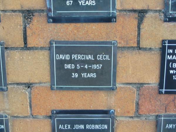 David Percival CECIL  | 5-4-1957  | 39 yrs  |   | Sherwood (Anglican) Cemetery, Brisbane  | 