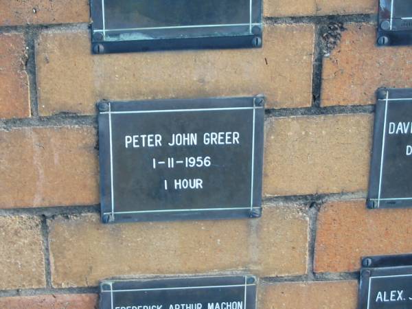 Peter John GREER  | 1-11-1956  | 1 Hour  |   | Sherwood (Anglican) Cemetery, Brisbane  | 