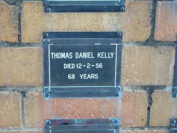 Thomas Daniel KELLY  | 12-2-56  | 68 yrs  |   | Sherwood (Anglican) Cemetery, Brisbane  | 