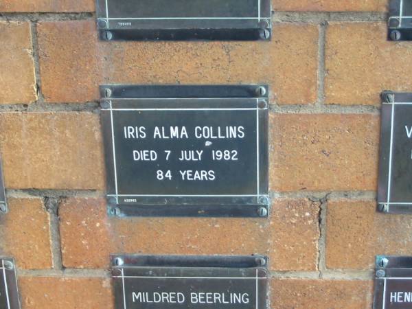 Iris Alma COLLINS  | 7 Jul 1982  | 84 yrs  |   | Sherwood (Anglican) Cemetery, Brisbane  | 