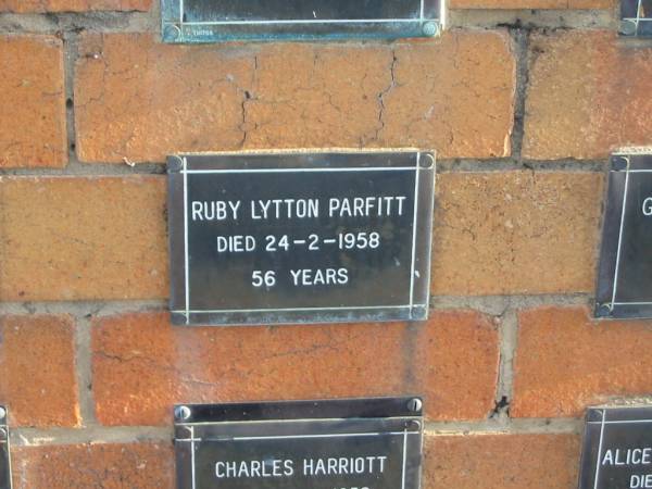 Ruby Lytton PARFITT  | 24-2-1958  | 56 yrs  |   | Sherwood (Anglican) Cemetery, Brisbane  | 