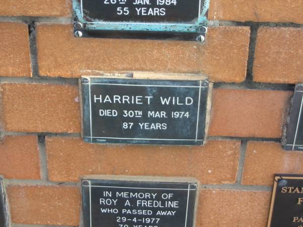 Harriet WILD  | 30 Nov 1974  | 87 yrs  |   | Sherwood (Anglican) Cemetery, Brisbane  | 