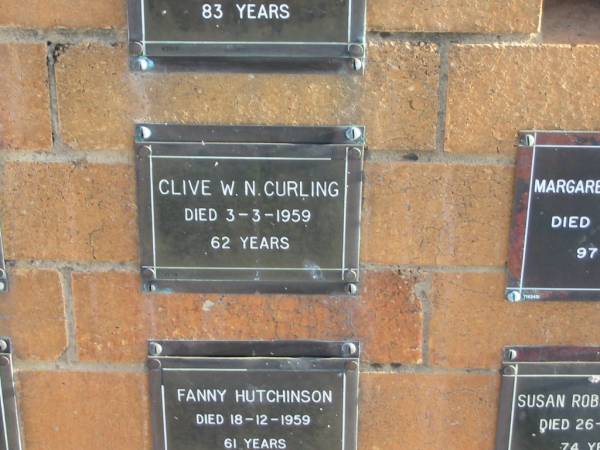 Clive W N CURLING  | 3-3-1959  | aged 62  |   | Sherwood (Anglican) Cemetery, Brisbane  | 