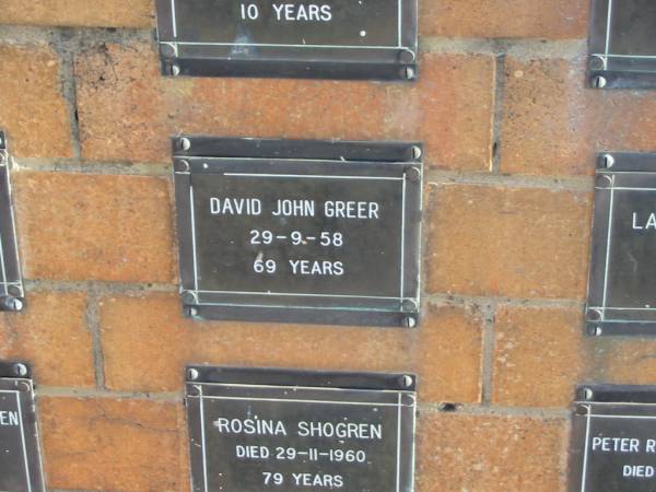 David John GREER  | 29-9-58  | 69 yrs  |   | Sherwood (Anglican) Cemetery, Brisbane  | 