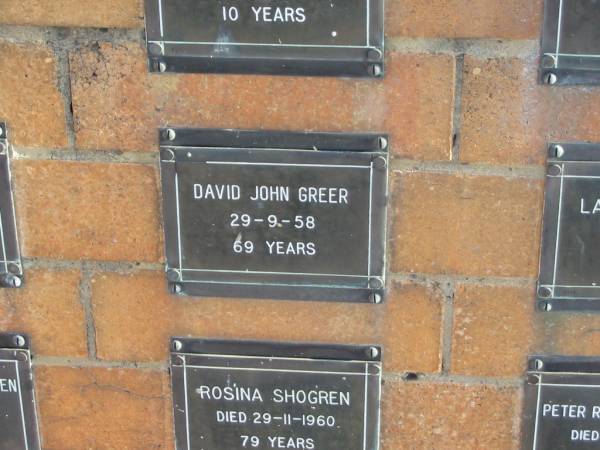 David John GREER  | 29-9-58  | 69 yrs  |   | Sherwood (Anglican) Cemetery, Brisbane  | 