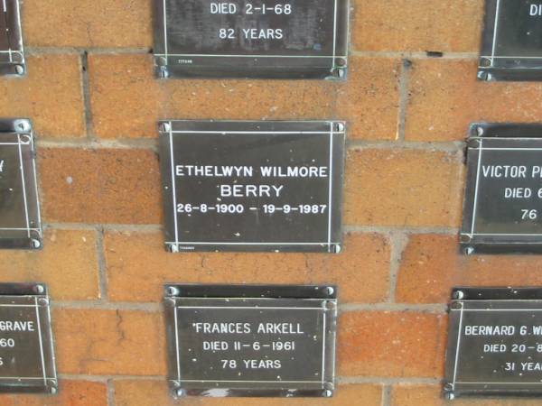 Ethelwyn Wilmore BERRY  | 26-8-1900 to 19-9-1987  |   | Sherwood (Anglican) Cemetery, Brisbane  | 