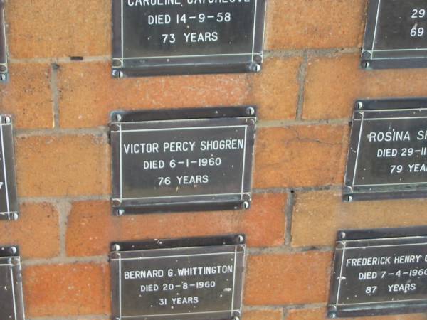 Victor Percy SHOGREN  | 6-1-1960  | 76 yrs  |   | Sherwood (Anglican) Cemetery, Brisbane  | 