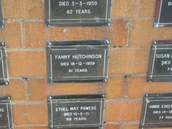 Fanny HUTCHINSON  | 18-12-1959  | 61 yrs  |   | Sherwood (Anglican) Cemetery, Brisbane  | 