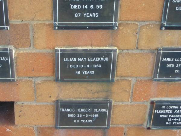 Lilian May BLACKMUR  | 10-4-1960  | 46 yrs  |   | Sherwood (Anglican) Cemetery, Brisbane  | 