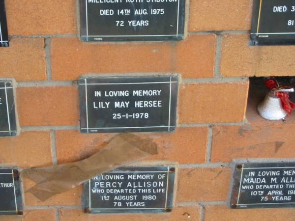 Lily May HERSEE  | 25-1-1978  |   | Sherwood (Anglican) Cemetery, Brisbane  | 