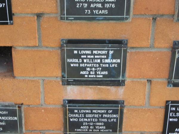 Harold William SINNAMON  | 16-8-77  | 82 yrs  |   | Sherwood (Anglican) Cemetery, Brisbane  | 