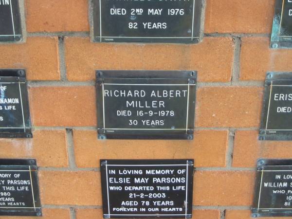 Richard Albert MILLER  | 16-9-1978  | 30 yrs  |   | Sherwood (Anglican) Cemetery, Brisbane  | 