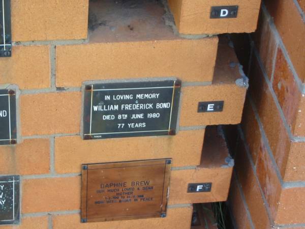William Frederick BOND  | 8 Jun 1980  | 77 yrs  |   | Sherwood (Anglican) Cemetery, Brisbane  | 