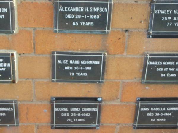 Alice Maud GEHRMANN  | 30-1-1961  | 79 yrs  |   | Sherwood (Anglican) Cemetery, Brisbane  | 